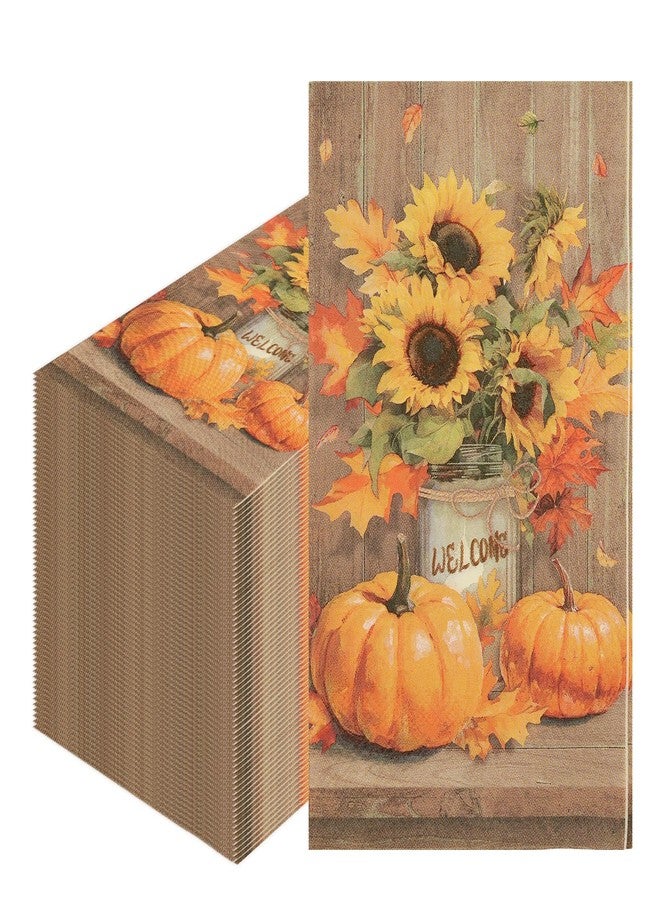 HiEnjoin 100PCS Fall Thanksgiving Napkins, Disposable Sunflower Pumpkin Paper Napkins for Thanksgiving Party Table Decorations - Image 1